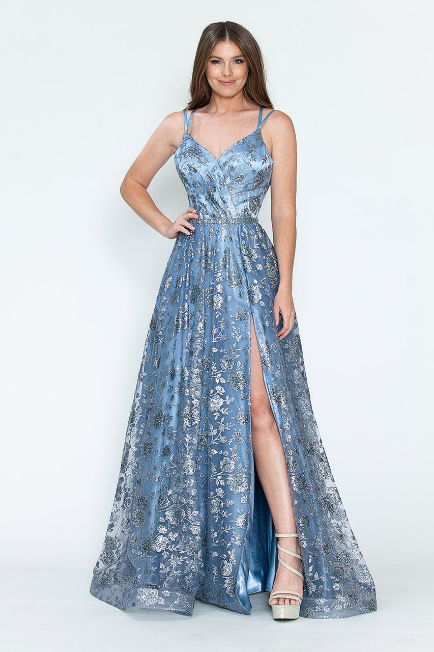 Glitter Print Sleeveless Slit Gown by Lenovia 8235