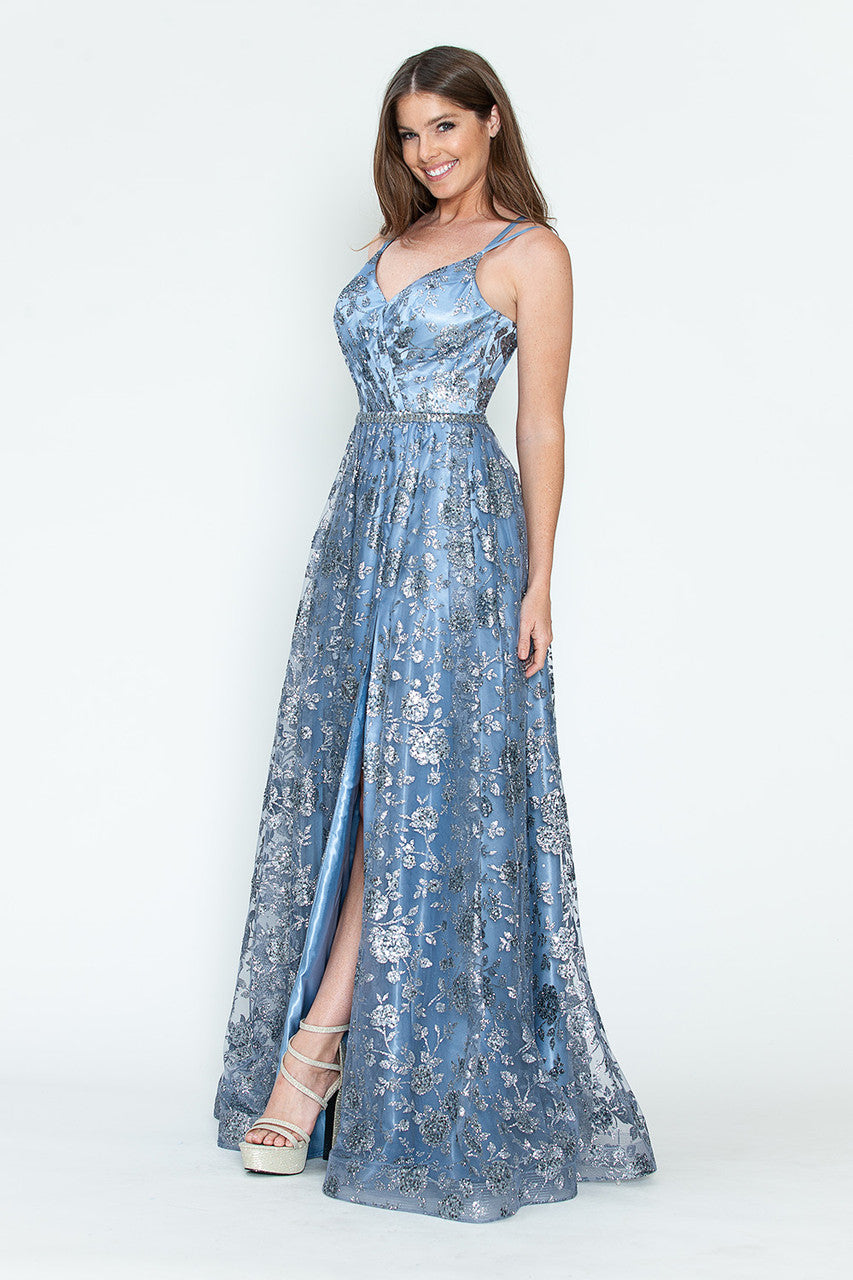 Glitter Print Sleeveless Slit Gown by Lenovia 8235