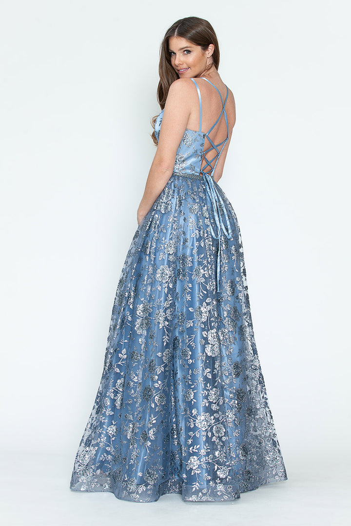 Glitter Print Sleeveless Slit Gown by Lenovia 8235