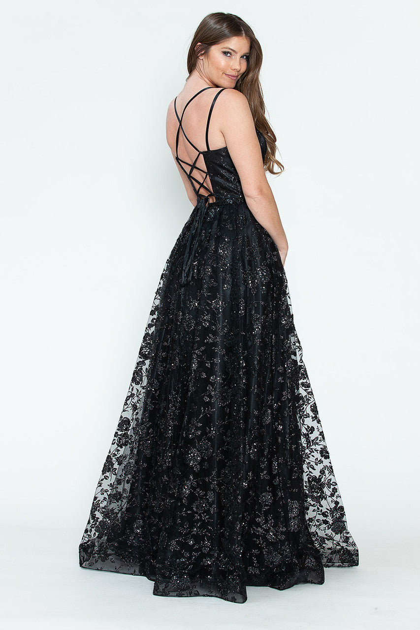 Glitter Print Sleeveless Slit Gown by Lenovia 8235