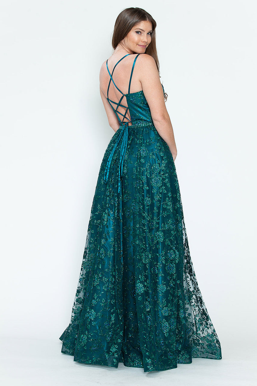 Glitter Print Sleeveless Slit Gown by Lenovia 8235