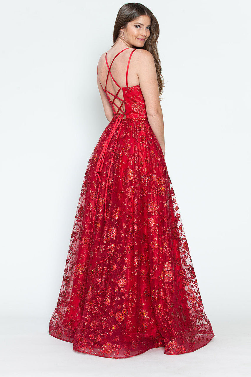 Glitter Print Sleeveless Slit Gown by Lenovia 8235