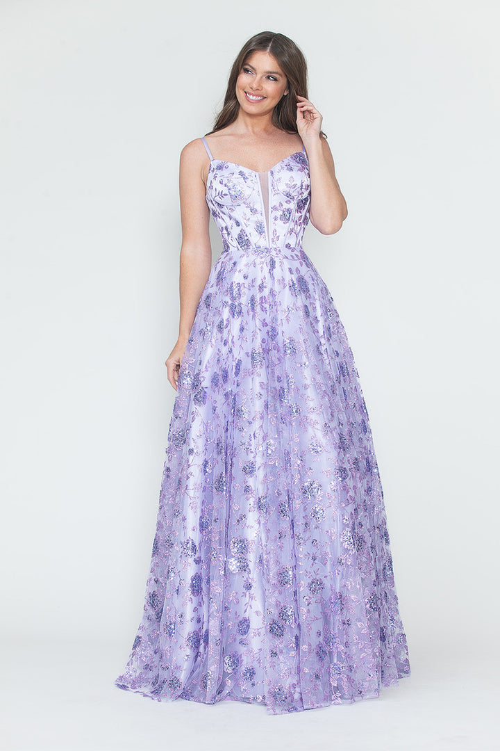 Glitter Print Sleeveless A-line Gown by Lenovia 8241