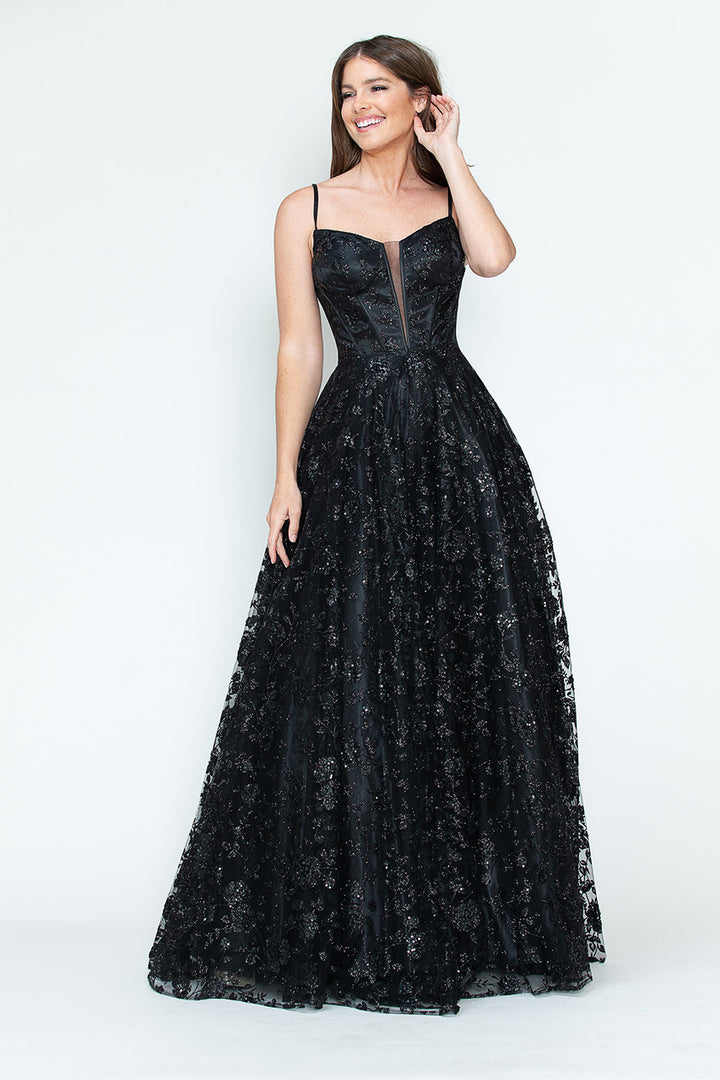 Glitter Print Sleeveless A-line Gown by Lenovia 8241