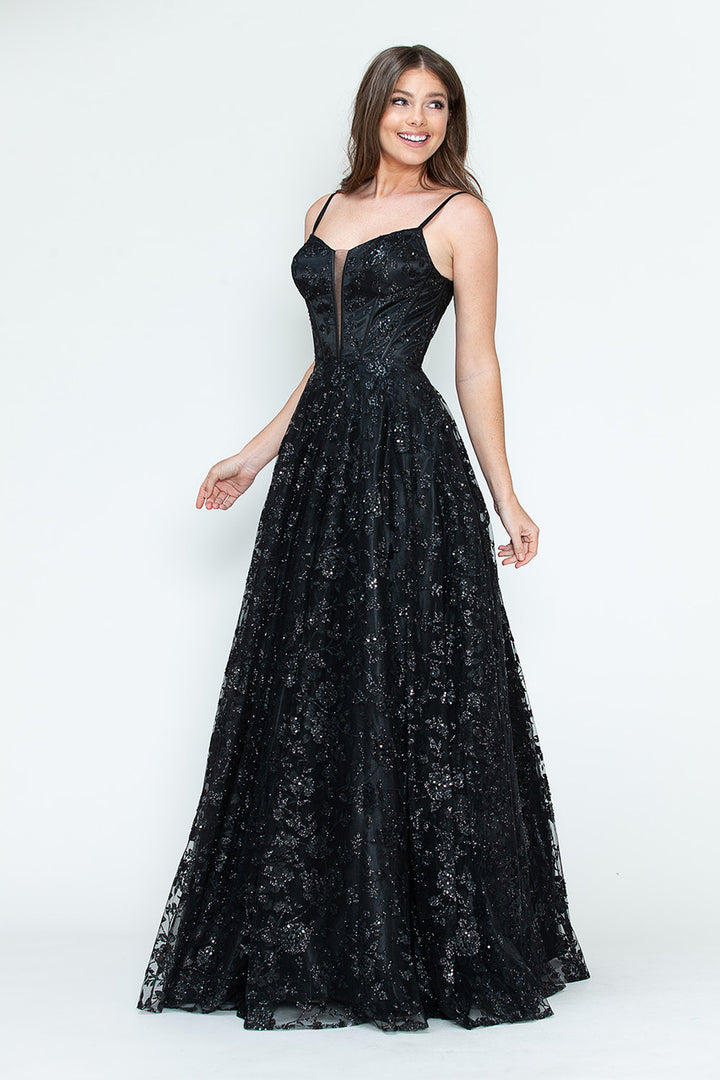 Glitter Print Sleeveless A-line Gown by Lenovia 8241