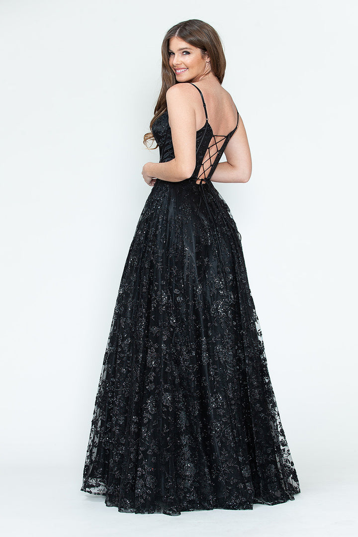 Glitter Print Sleeveless A-line Gown by Lenovia 8241