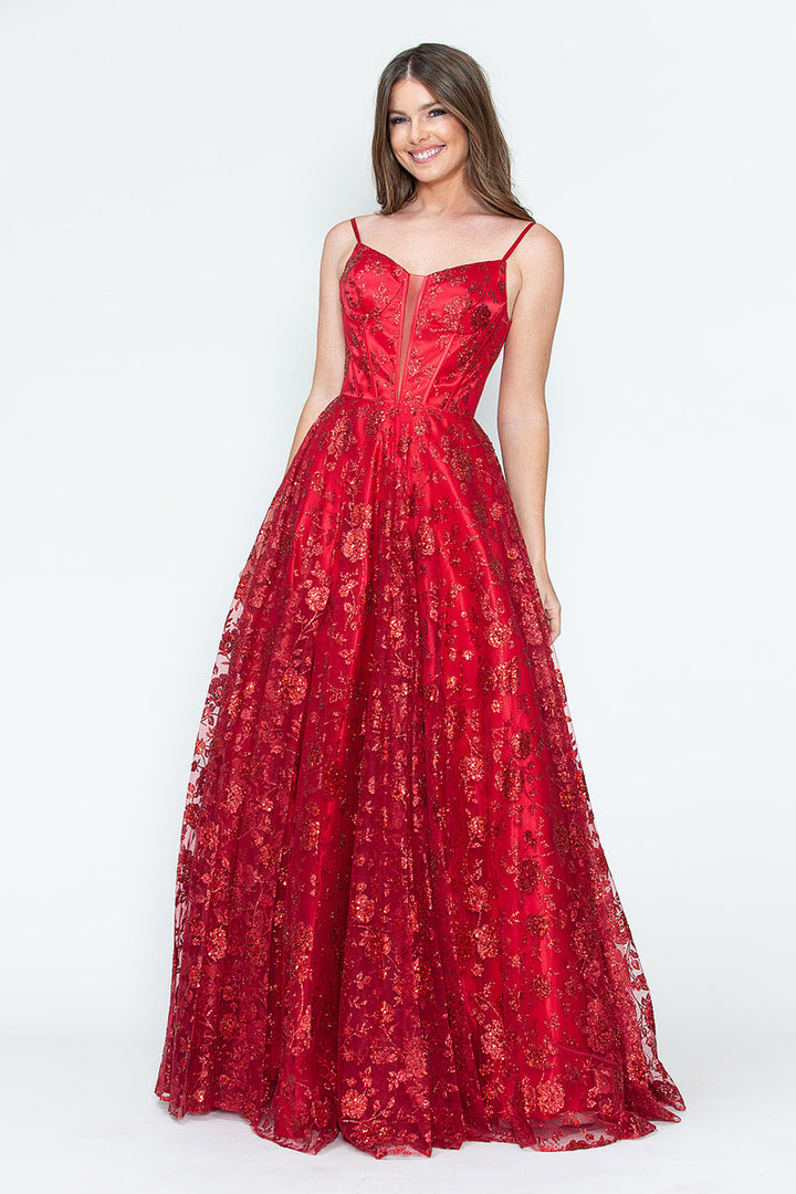 Glitter Print Sleeveless A-line Gown by Lenovia 8241