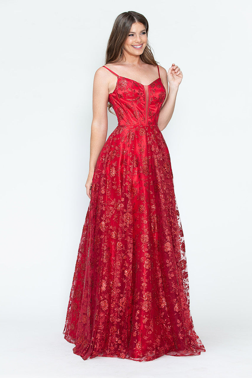 Glitter Print Sleeveless A-line Gown by Lenovia 8241