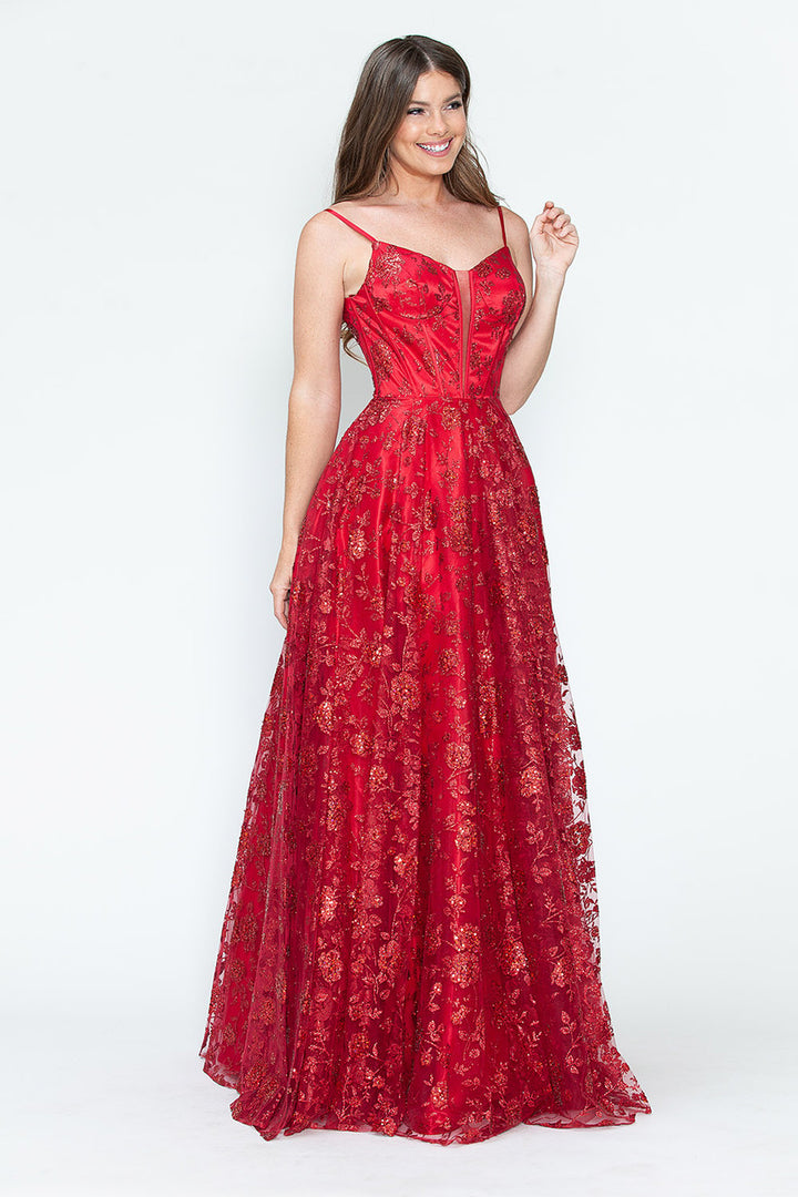 Glitter Print Sleeveless A-line Gown by Lenovia 8241