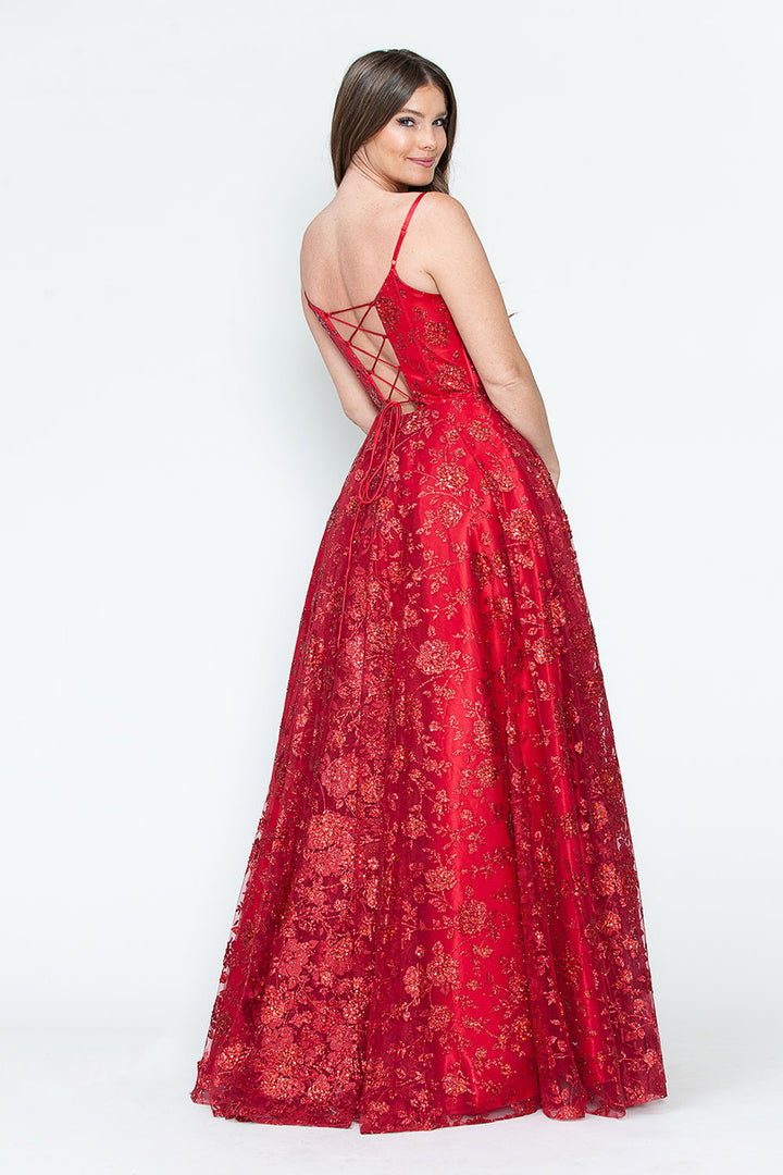 Glitter Print Sleeveless A-line Gown by Lenovia 8241