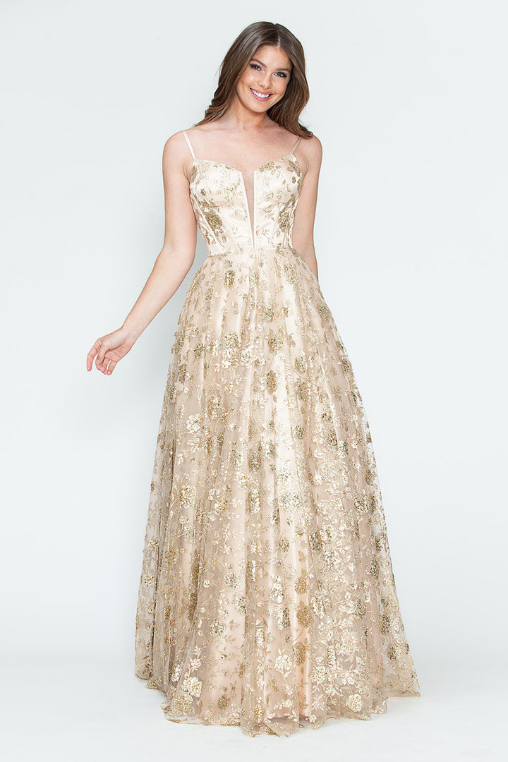 Glitter Print Sleeveless A-line Gown by Lenovia 8241