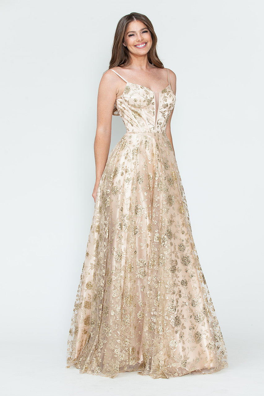 Glitter Print Sleeveless A-line Gown by Lenovia 8241