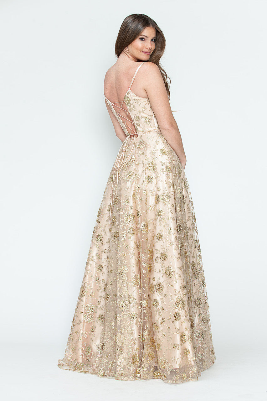 Glitter Print Sleeveless A-line Gown by Lenovia 8241