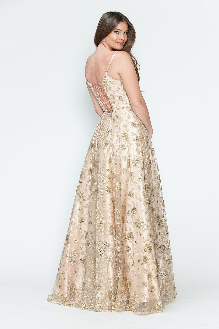 Glitter Print Sleeveless A-line Gown by Lenovia 8241