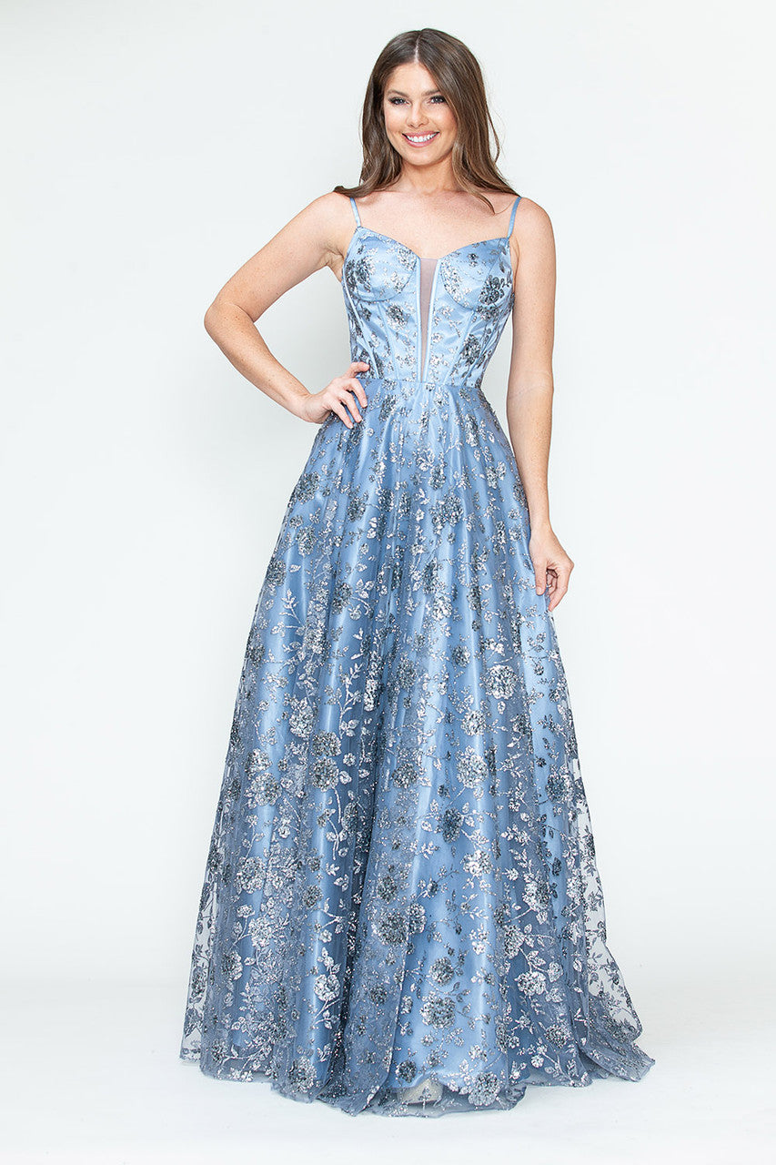 Glitter Print Sleeveless A-line Gown by Lenovia 8241