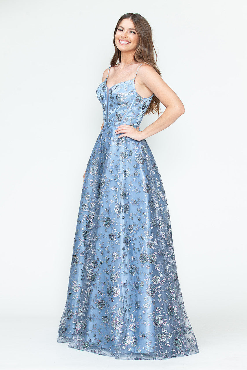 Glitter Print Sleeveless A-line Gown by Lenovia 8241