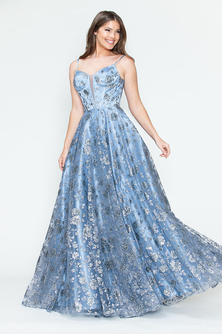Glitter Print Sleeveless A-line Gown by Lenovia 8241