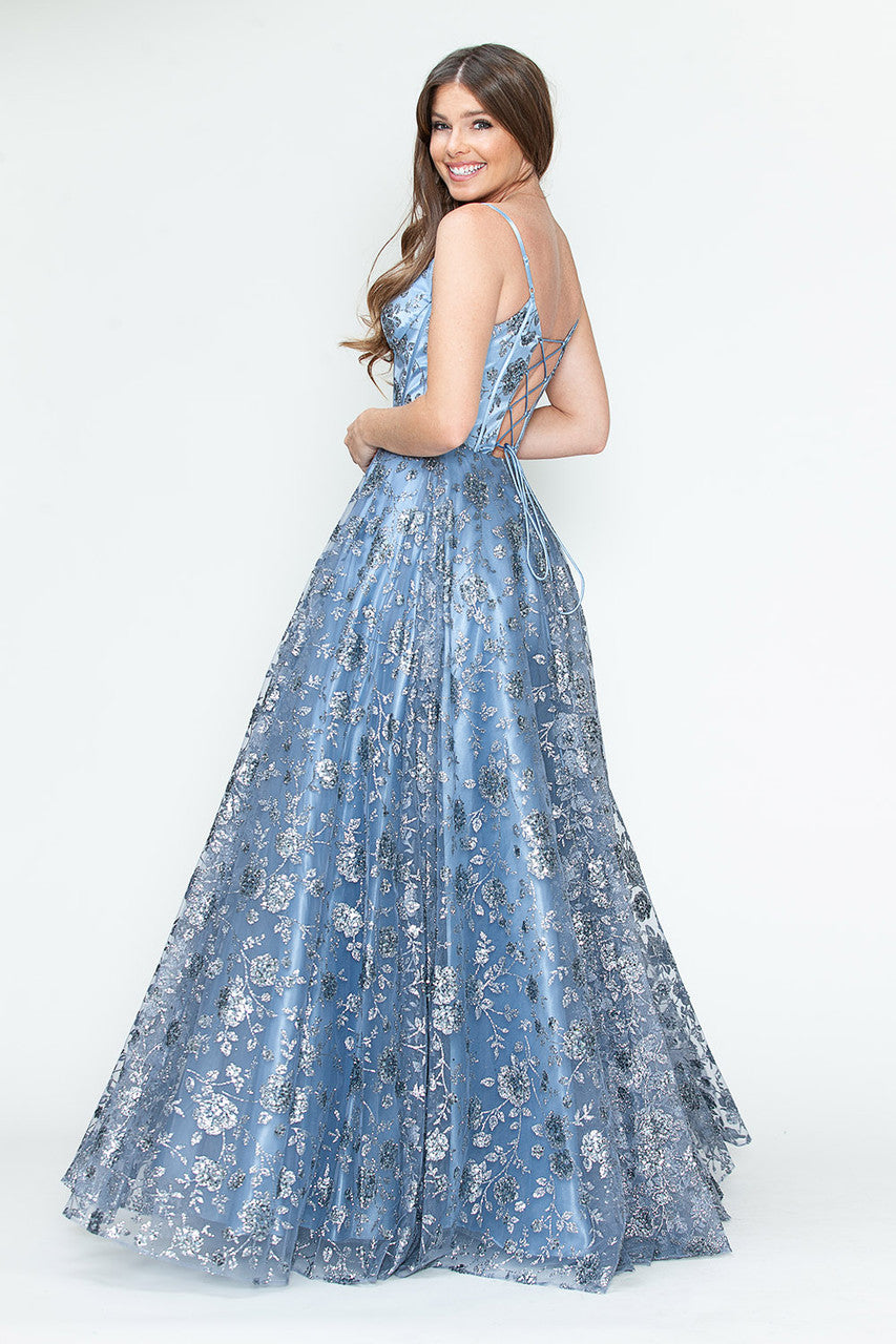 Glitter Print Sleeveless A-line Gown by Lenovia 8241