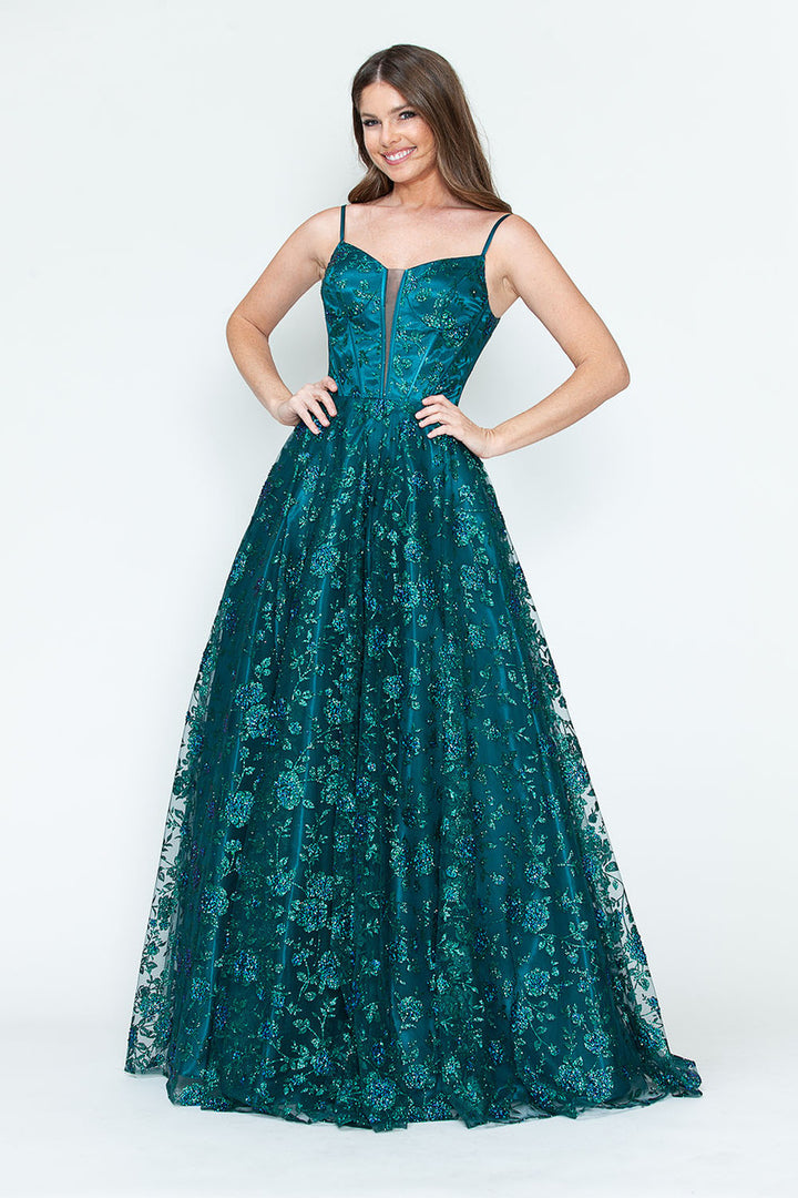 Glitter Print Sleeveless A-line Gown by Lenovia 8241