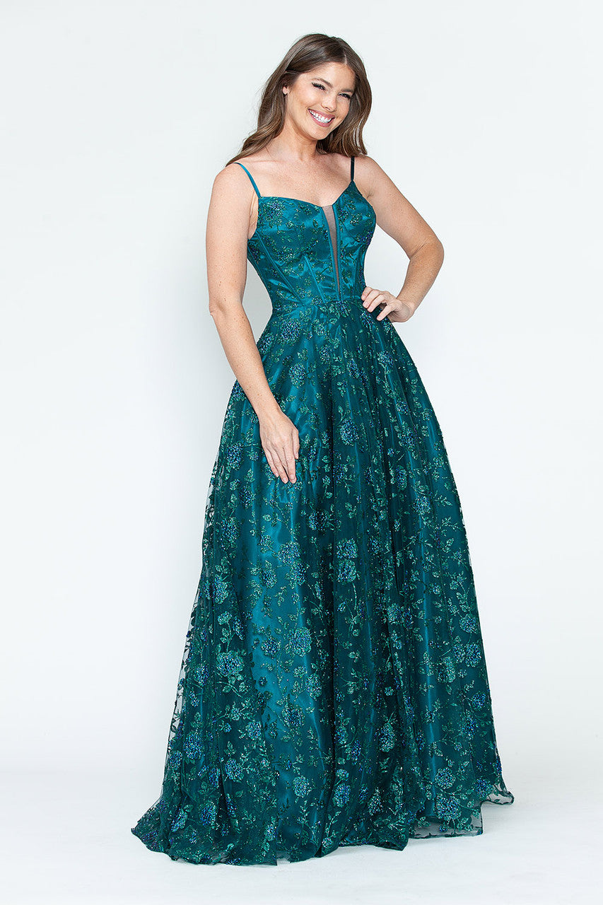 Glitter Print Sleeveless A-line Gown by Lenovia 8241