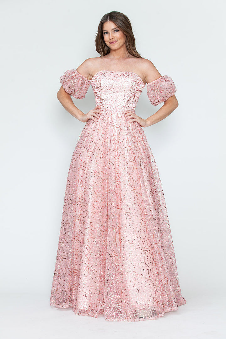 Glitter Strapless A-line Gown by Lenovia 8242