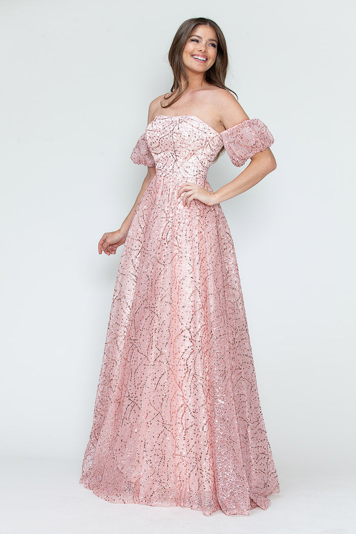 Glitter Strapless A-line Gown by Lenovia 8242