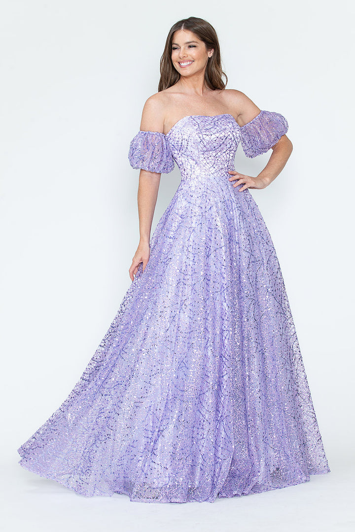 Glitter Strapless A-line Gown by Lenovia 8242