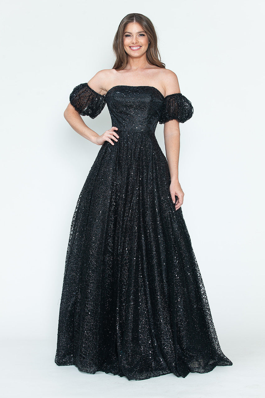 Glitter Strapless A-line Gown by Lenovia 8242