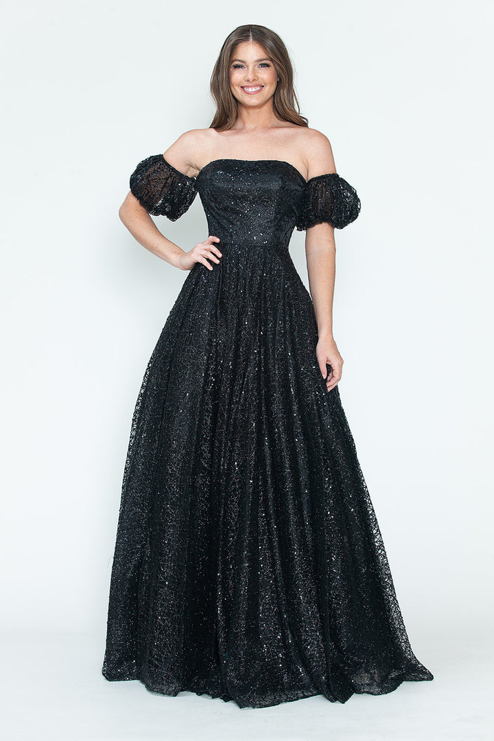 Glitter Strapless A-line Gown by Lenovia 8242