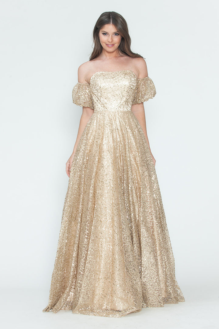 Glitter Strapless A-line Gown by Lenovia 8242