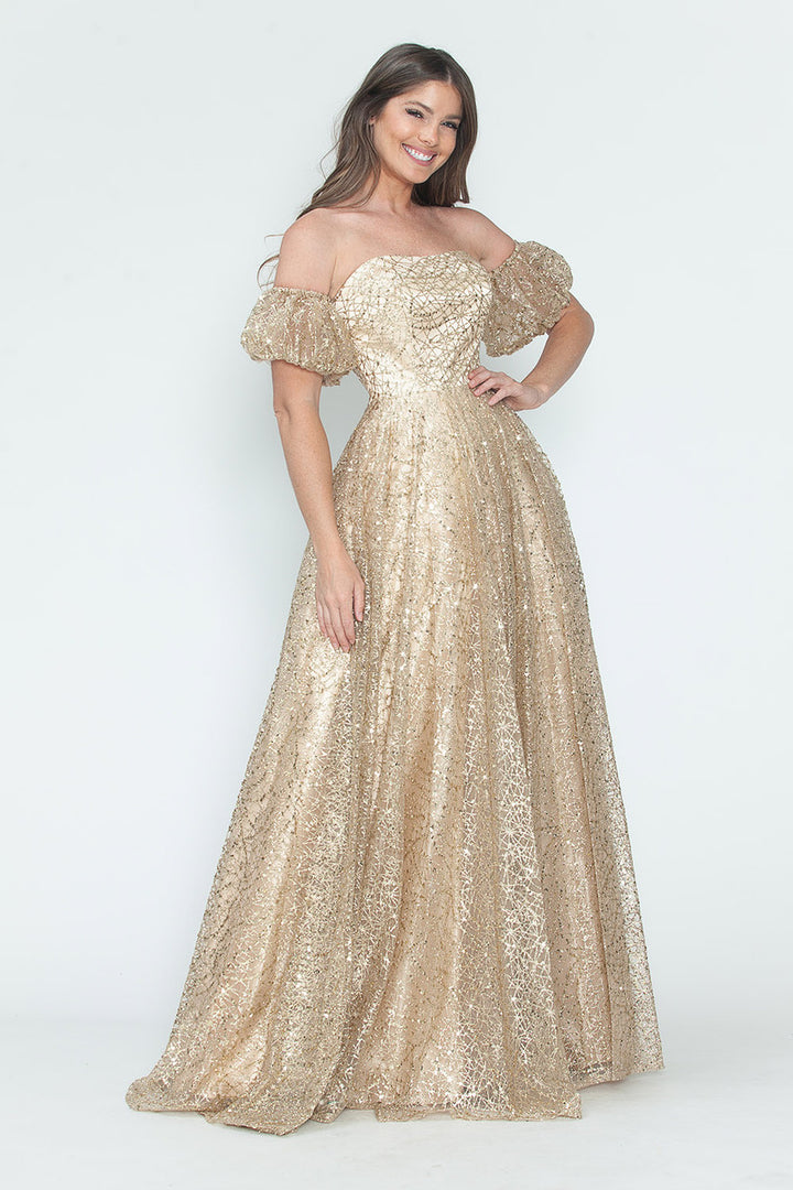 Glitter Strapless A-line Gown by Lenovia 8242