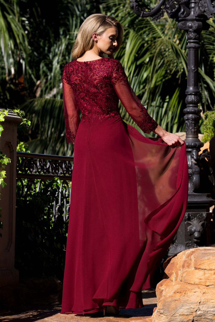 Applique Chiffon 3/4 Sleeve A-line Gown by Lenovia 8436