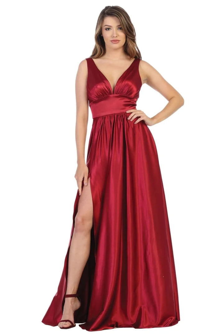 Satin Sleeveless A-line Slit Gown by May Queen MQ1723