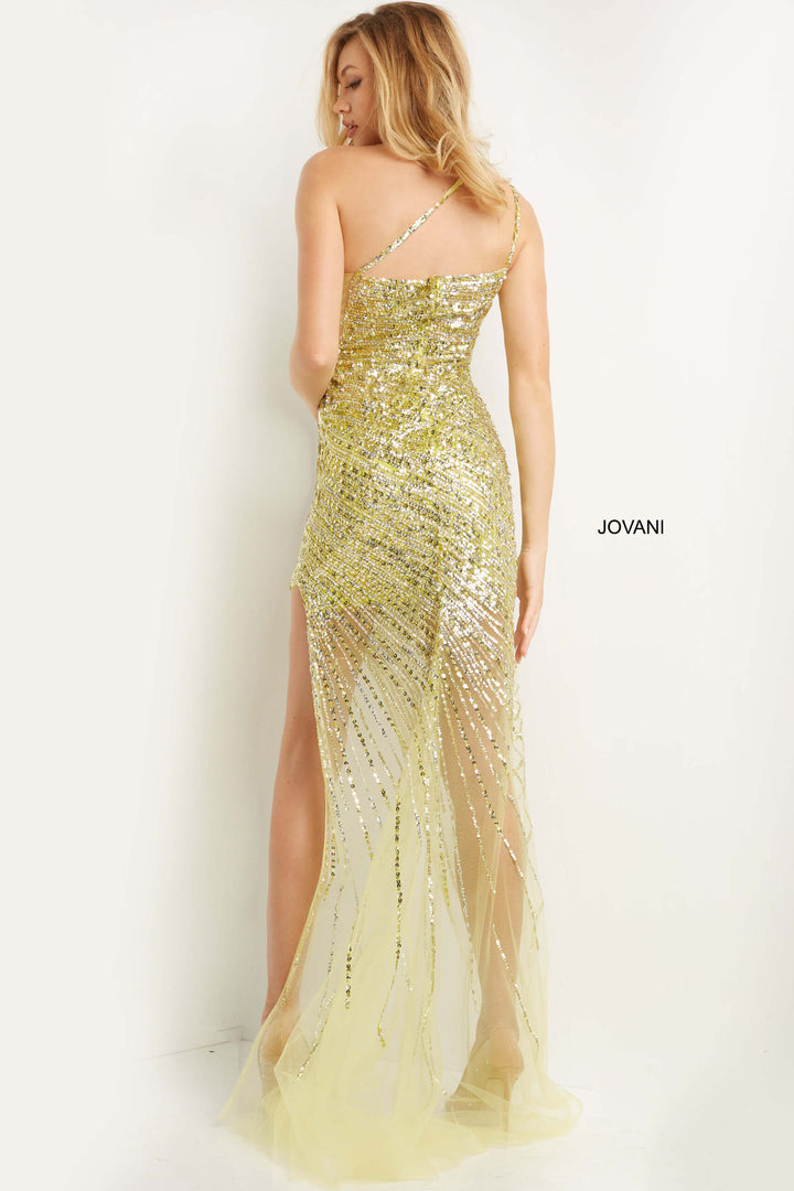 Sequin Fitted One Shoulder Slit Gown by Jovani 05647