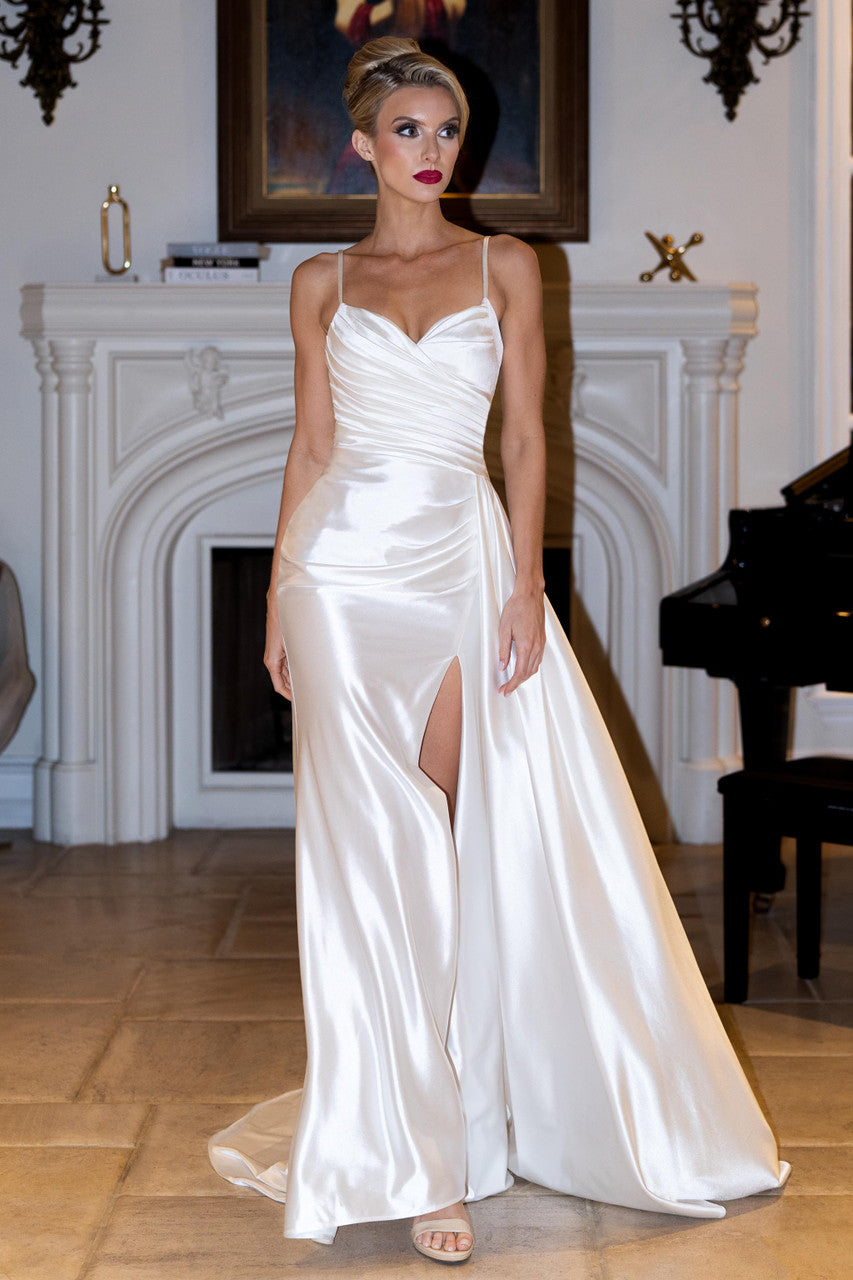 Sateen Fitted Sleeveless Slit Gown by Lenovia 8413