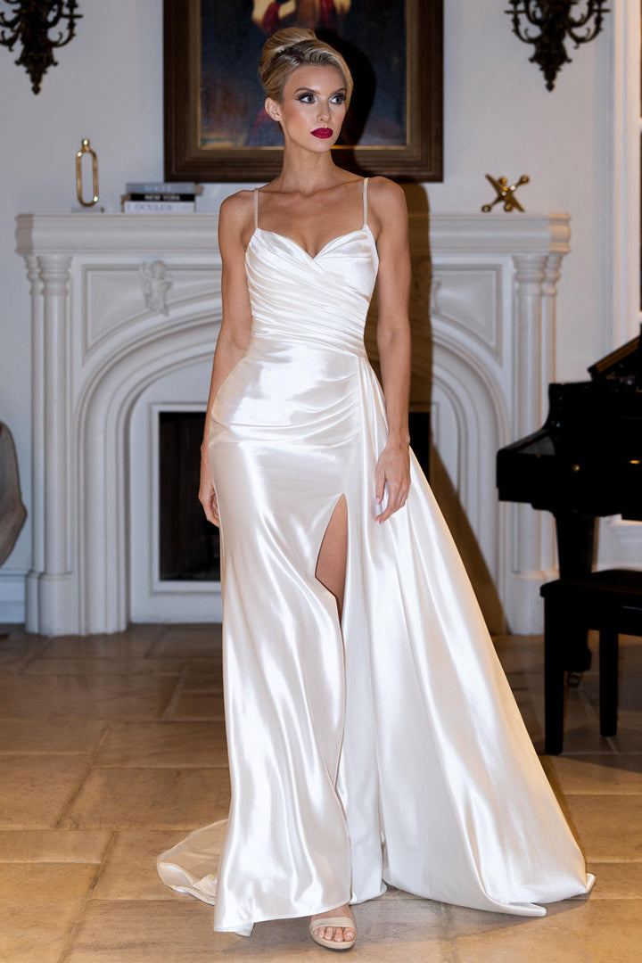 Sateen Fitted Sleeveless Slit Gown by Lenovia 8413