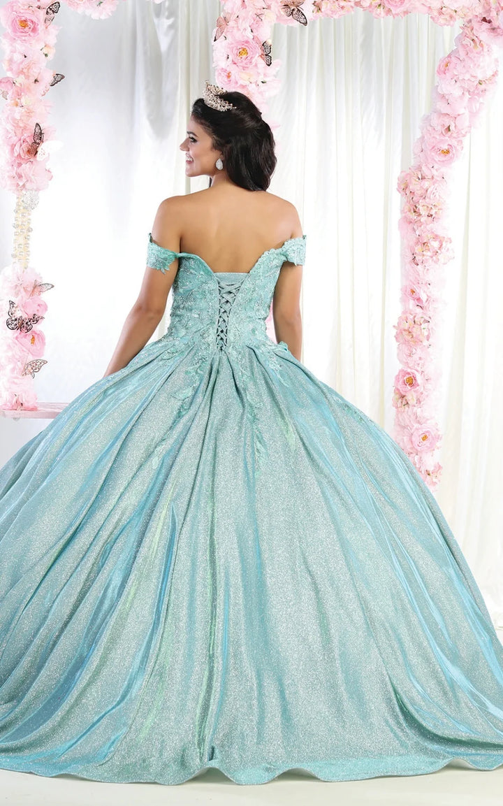 Metallic Sleeveless Ball Gown by May Queen LK178