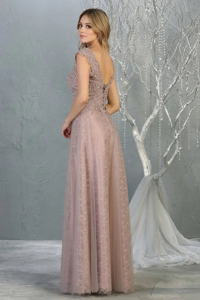 Applique V-Neck A-line Gown by May Queen MQ1799