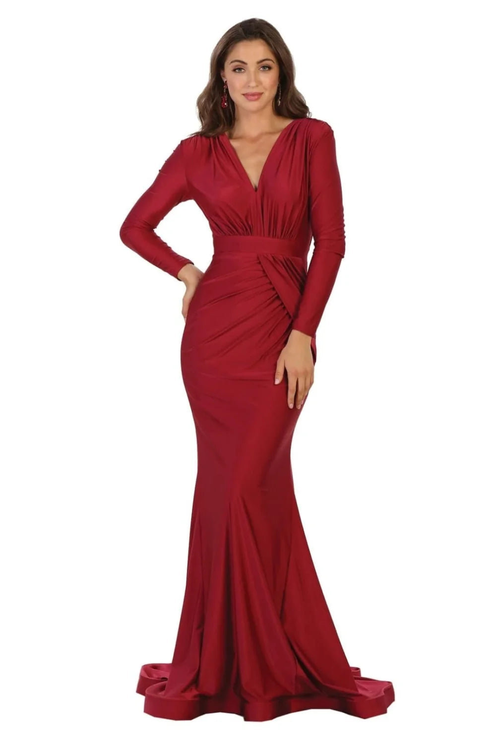 Fitted Long Sleeve V-Neck Gown by May Queen MQ1530
