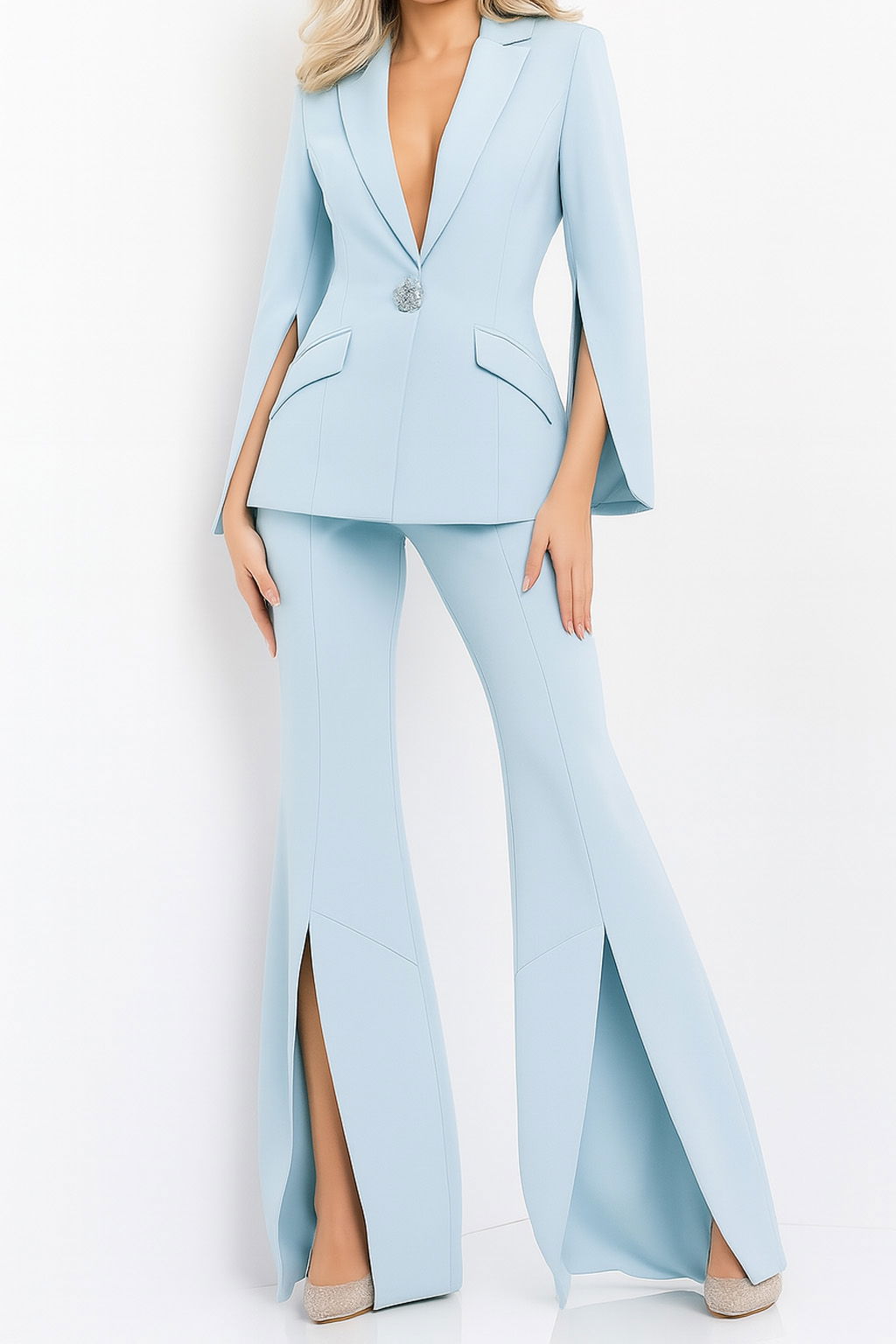 Single Breasted V-Neck Pant Suit by Jovani 06922