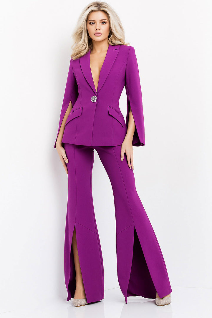 Single Breasted V-Neck Pant Suit by Jovani 06922