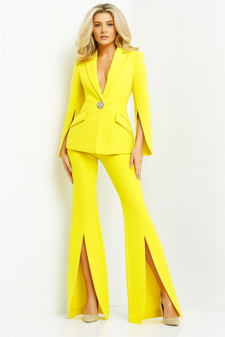 Single Breasted V-Neck Pant Suit by Jovani 06922