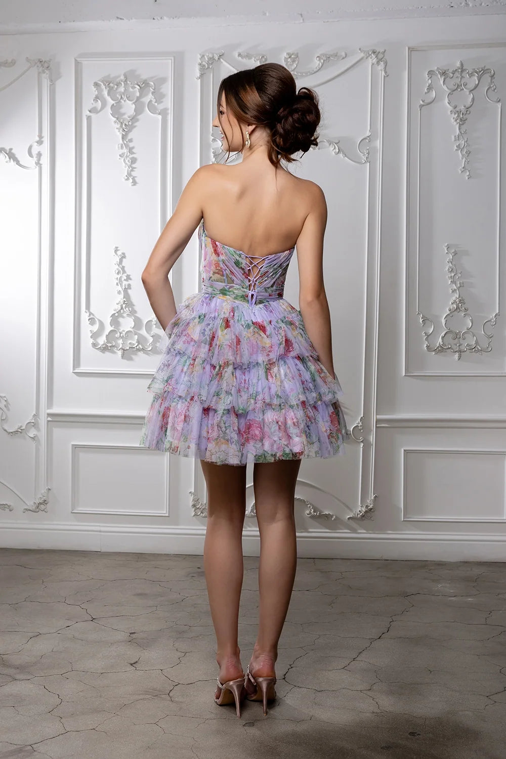 Floral Print Short Strapless Dress by May Queen MQ2214