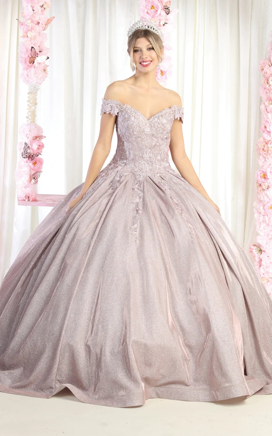Metallic Sleeveless Ball Gown by May Queen LK178