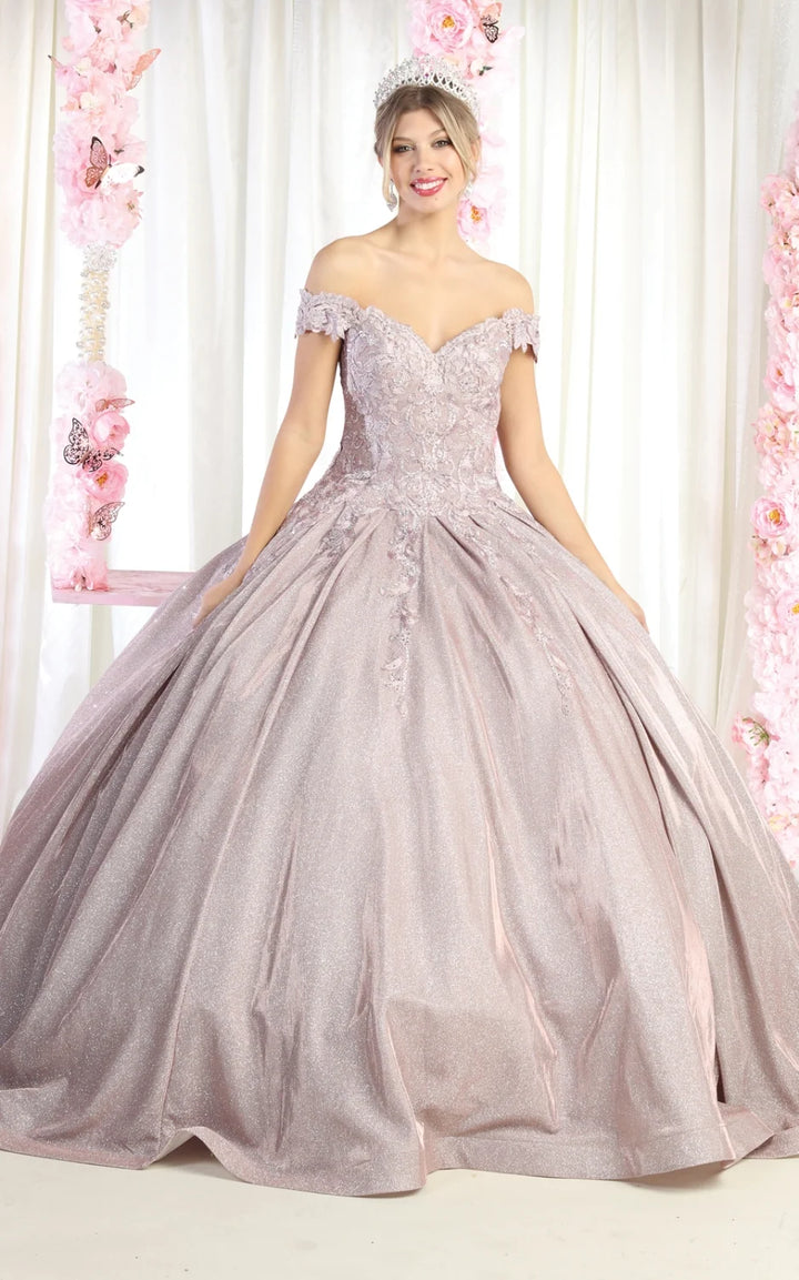 Metallic Sleeveless Ball Gown by May Queen LK178