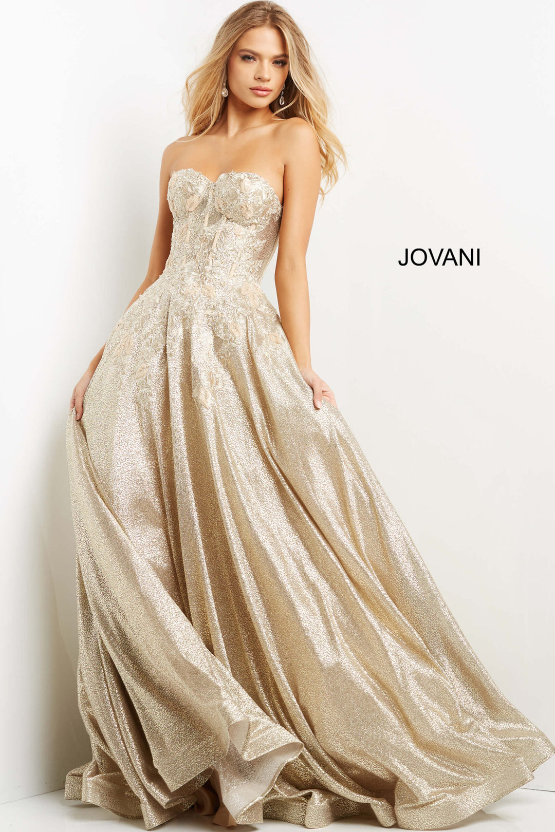 Glitter Strapless A-line Gown by Jovani 07497