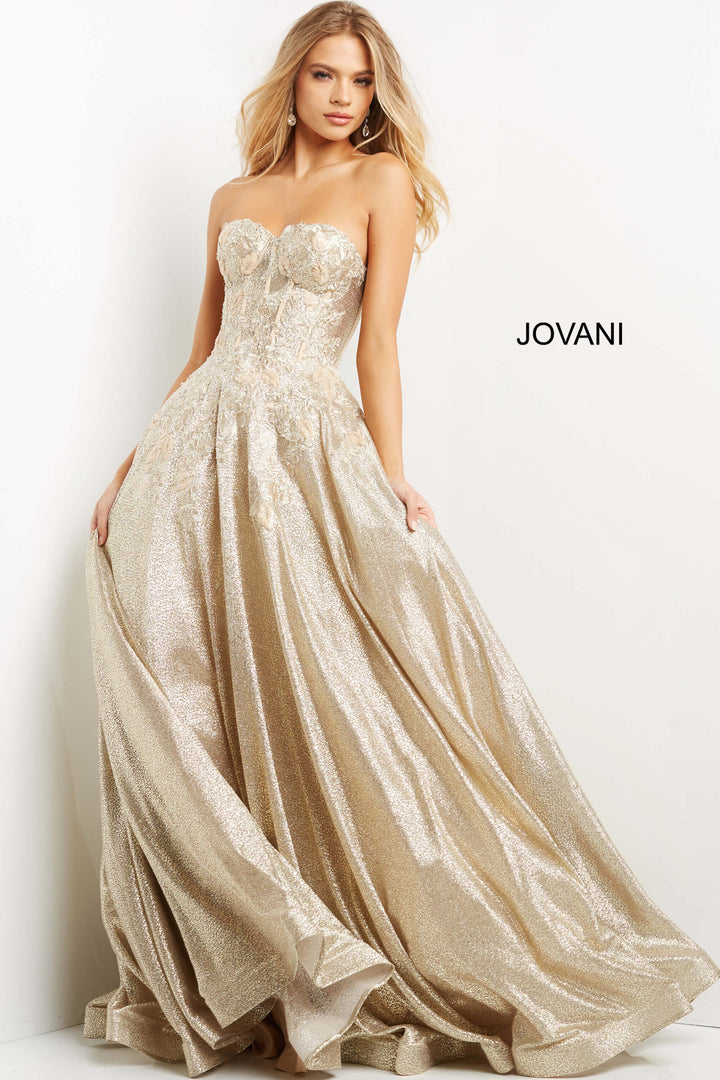 Glitter Strapless A-line Gown by Jovani 07497