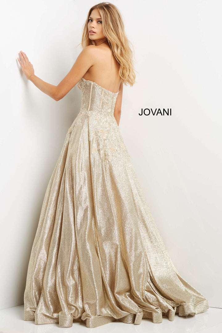 Glitter Strapless A-line Gown by Jovani 07497