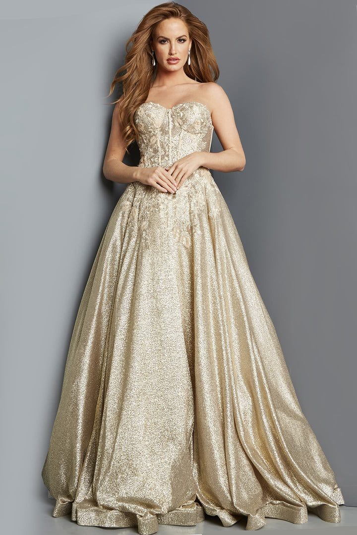 Glitter Strapless A-line Gown by Jovani 07497