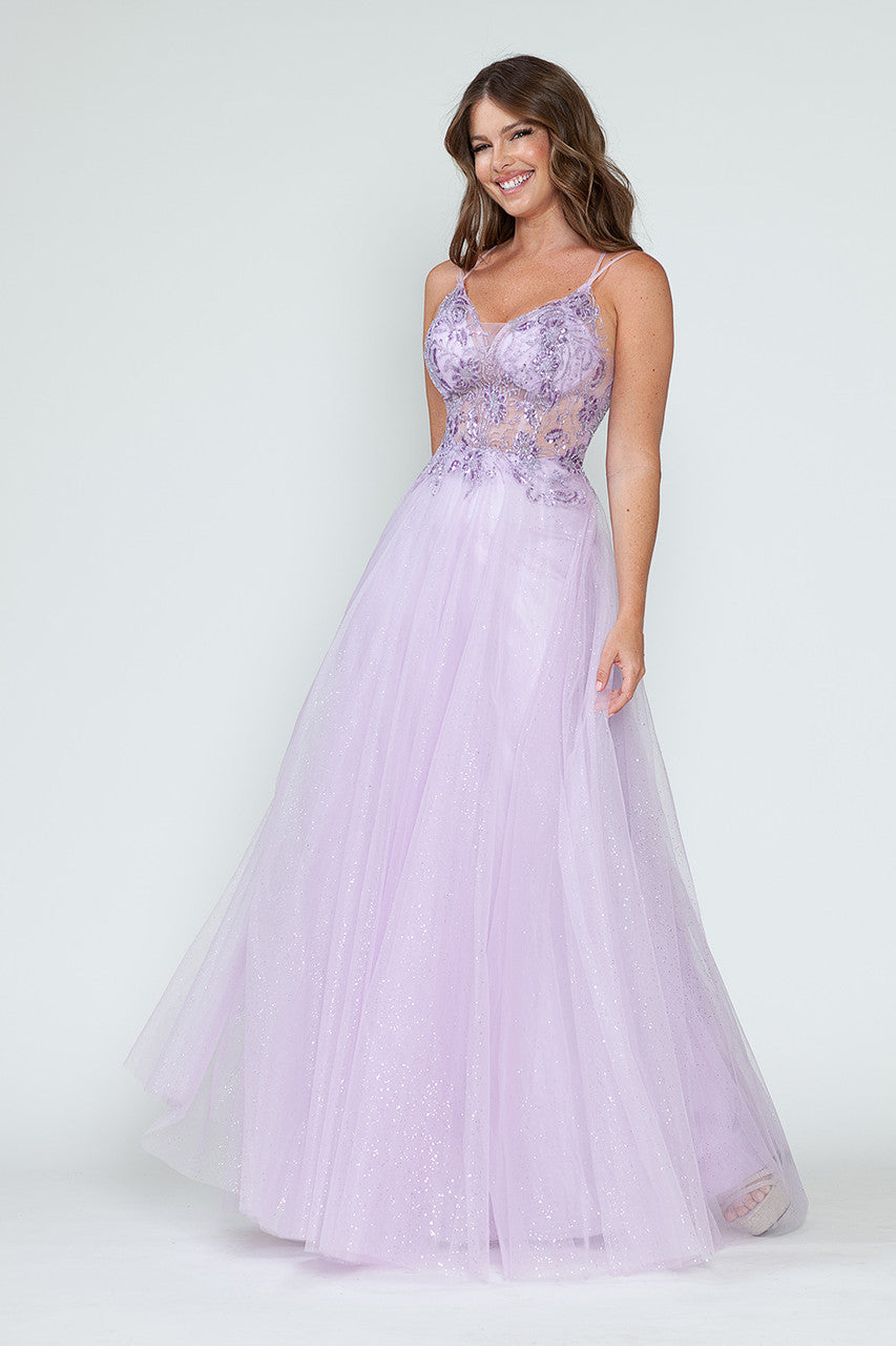Glitter Tulle Sleeveless A-line Gown by Lenovia 8183
